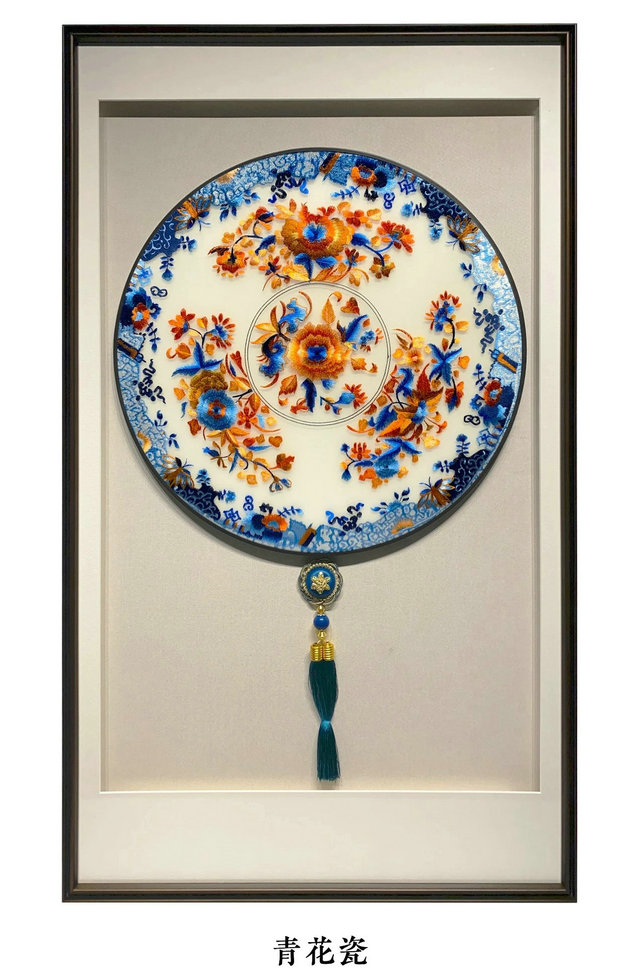 苏州刺绣机绣仿手工苏绣装饰画玄关装饰画山水立体带框成品透明布图片