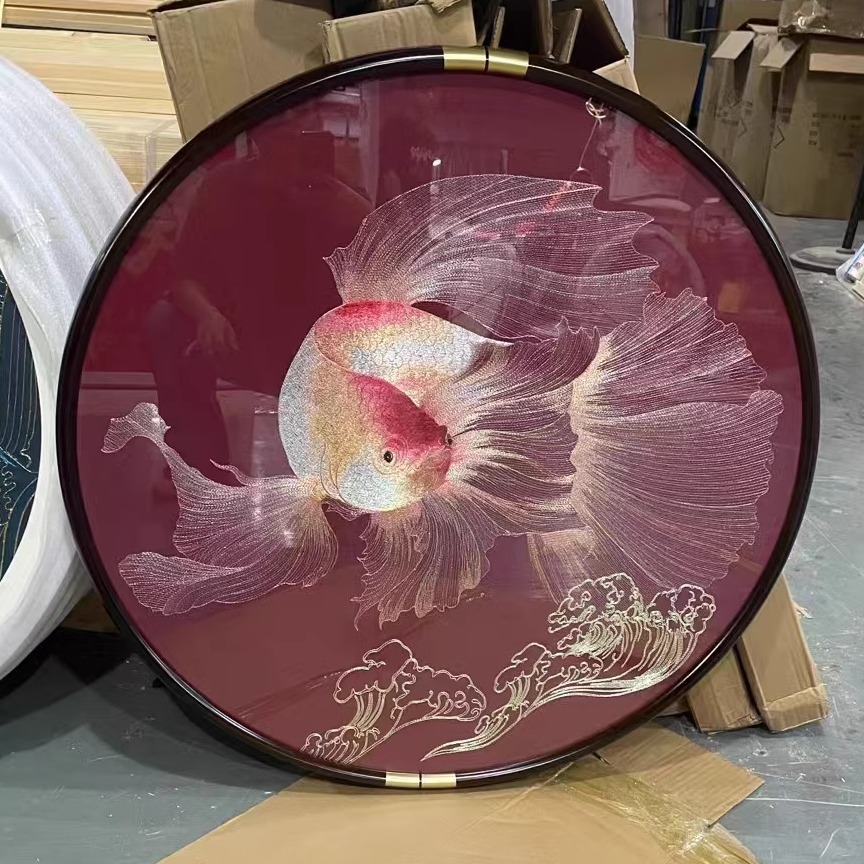苏州刺绣织锦绣金鱼玄关走廊带框成品装饰画工艺品礼品新中式现代图片
