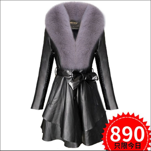 2020海宁真皮绵羊皮皮衣女羽绒服中长款 狐狸毛领欧洲站大裙摆皮草