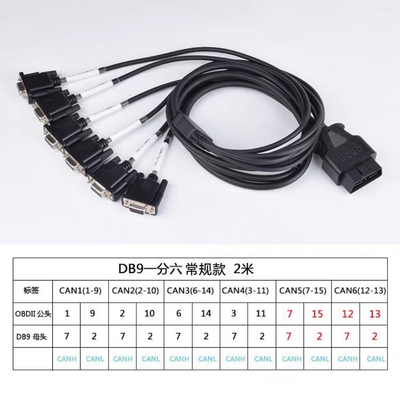OBD2公头转DB9母头一拖六连接线