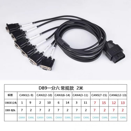 OBD2公头转DB9母头一拖六连接线