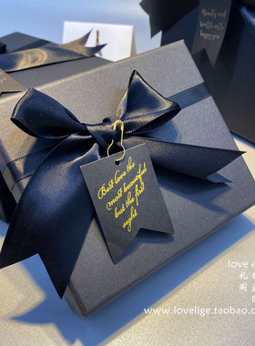 礼盒礼品包装盒ins简约伴手糖盒 蝴蝶结大气纯黑色节日送礼口红盒