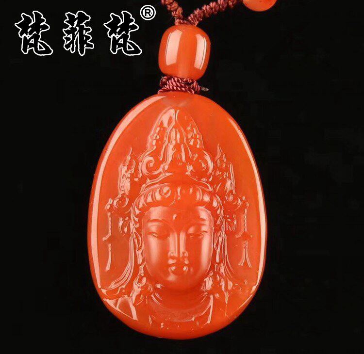 梵菲梵 凉山南红观音大士吊坠樱桃红菩萨纯天然原石雕件项链