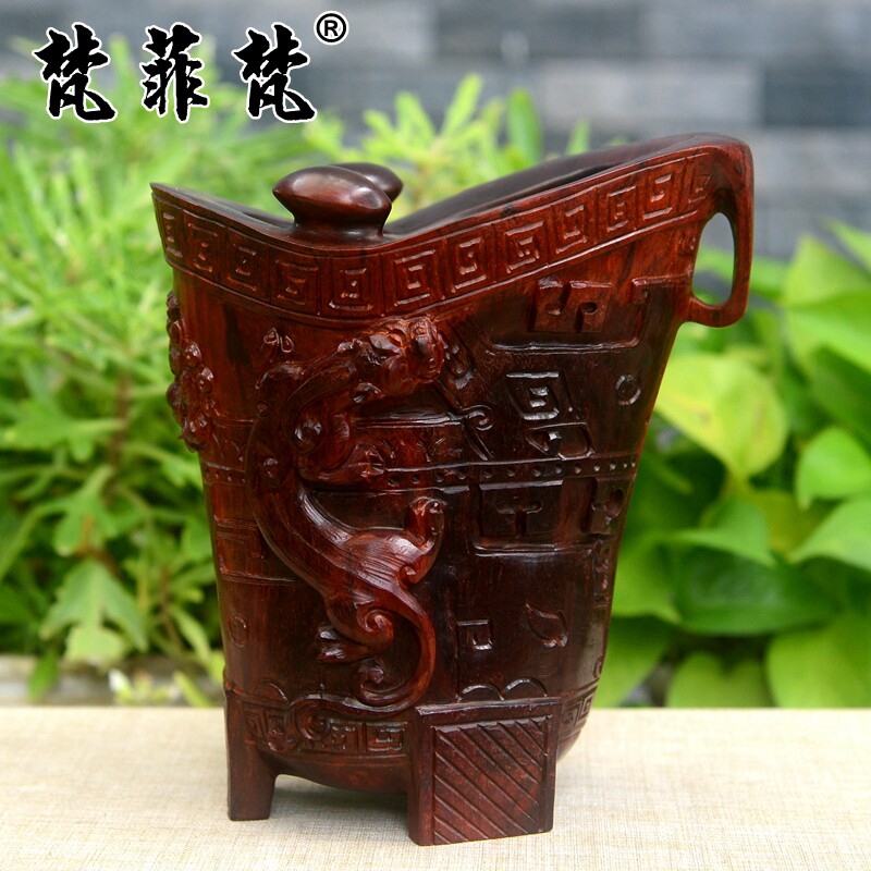 梵菲梵 印度小叶紫檀笔筒螭龙樽摆件清刀雕件高密火焰纹老料文房