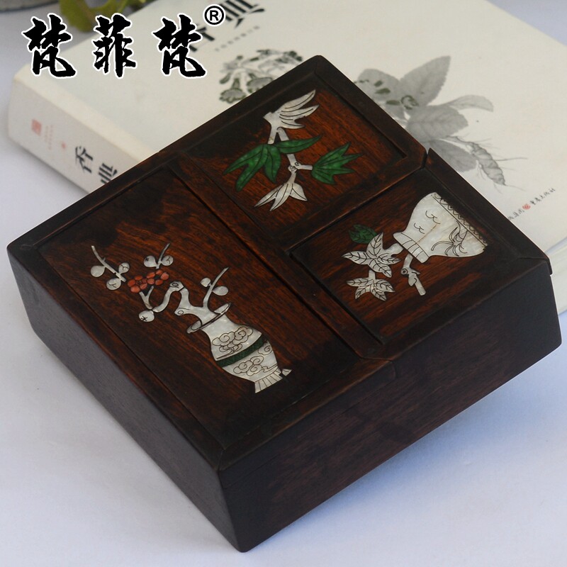 梵菲梵 海南黄花梨多宝盒镶螺钿清代古董全独板海黄老油梨水波纹