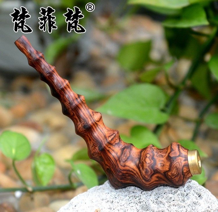 梵菲梵 海南黄花梨烟斗海黄虎皮纹对眼把件鬼脸鬼眼瘤疤瘿子摆件