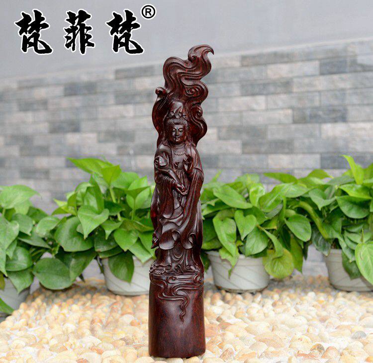 梵菲梵 印度小叶紫檀观音摆件 满金星牛毛纹 老料雕件