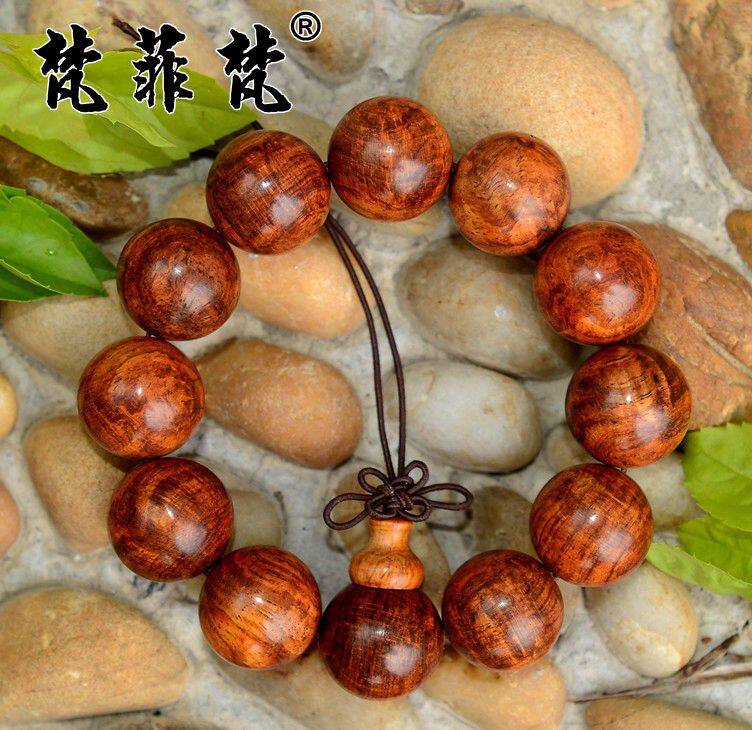 梵菲梵 越南黄花梨手串2.0cm天然越黄木料闪电水波纹手把件手链