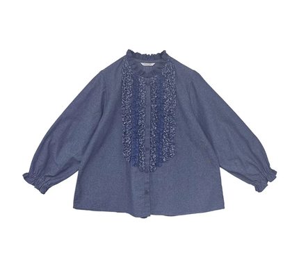 韩国2 story giny森系木耳花边小立领衬衫