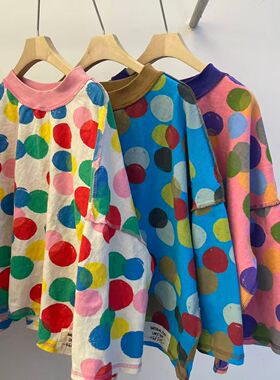 韩国4N5(现货)圆领白色圆点t恤