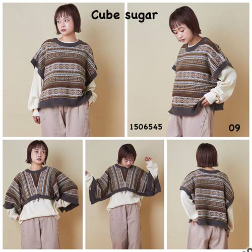 日本cube sugar（现货）2way圆领复古针织马甲