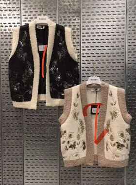 意大利ADORA镶片花朵造型V领针织马甲