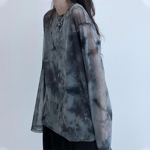 冰丝防晒衣服女扎染网纱防紫外线透气轻薄款夏季宽松长袖t恤罩衫