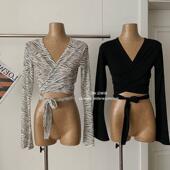 自制 T恤女辣妹紧身高腰显瘦内搭打底设计感小众上衣 绑带短款 长袖