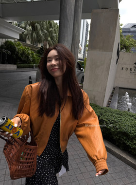 2025早秋新款BF.SUDDEN WEALTH翻领拉链时尚宽松显瘦皮衣短外套女