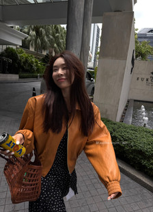 2025早秋新款BF.SUDDEN WEALTH翻领拉链时尚宽松显瘦皮衣短外套女