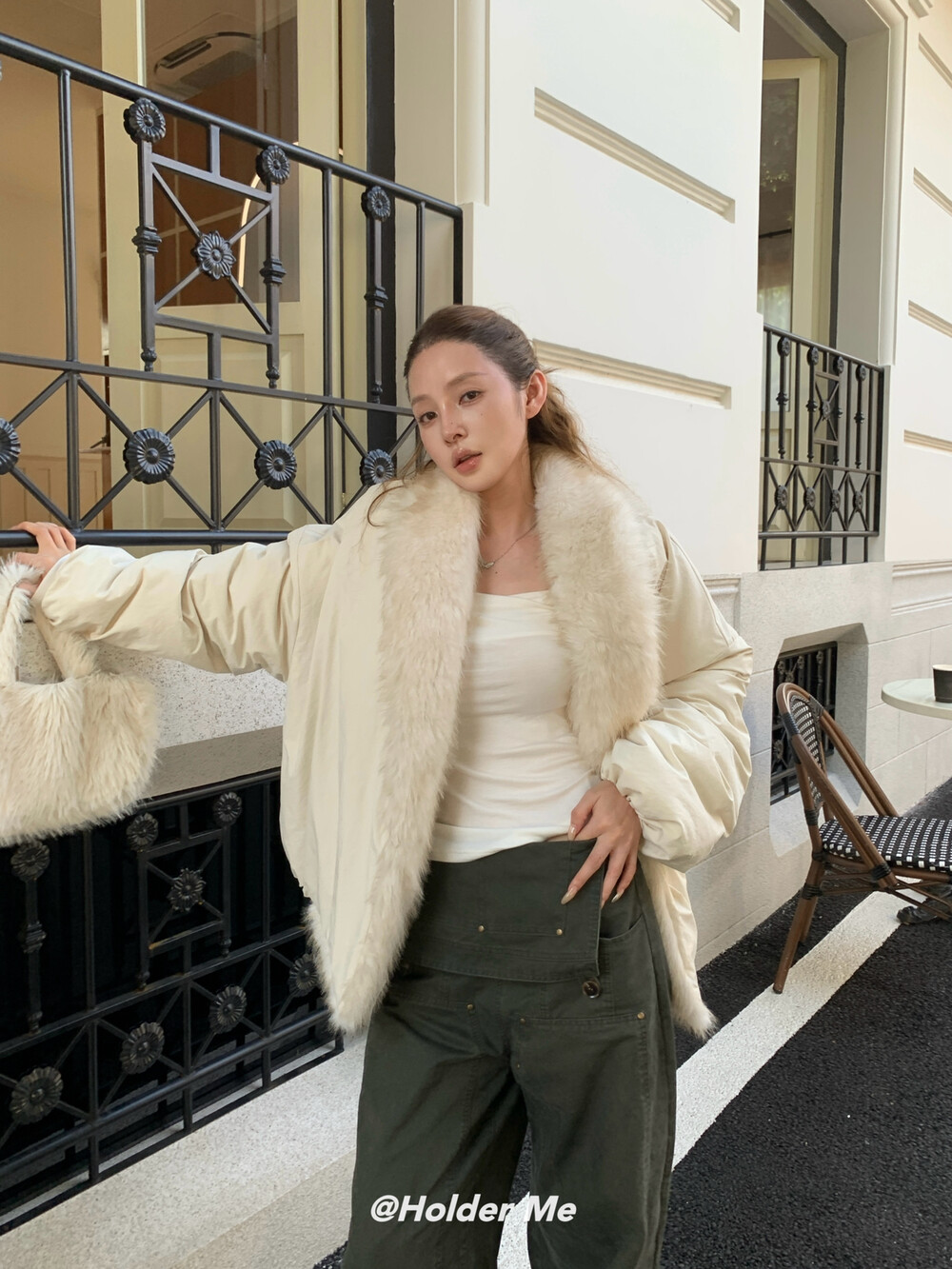 大毛领拼接加厚保暖外套棉服女