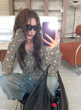 十三行2025早秋新款HOLDER正品韩版小众设计感辣妹波点开衫小衫女