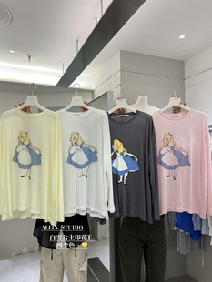 ALL IN正品2025夏季韩版百搭圆领宽松白雪公主长袖T恤女防晒上衣