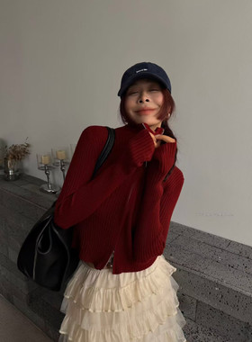 2025冬季BF.SUDDEN WEALTH韩版修身百搭纯色针织开衫双拉链毛衣女