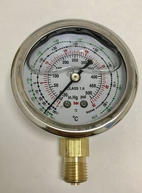 压力表 直径68mm 充油 压力-30inhg-500psi -1-35bar r404a r22