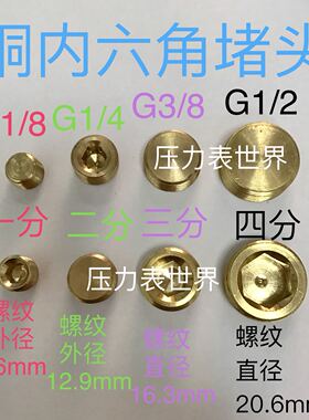铜内六角外丝堵头 一分 ZG1/8 二分 G1/4 三分 G3/8 四分 G1/2
