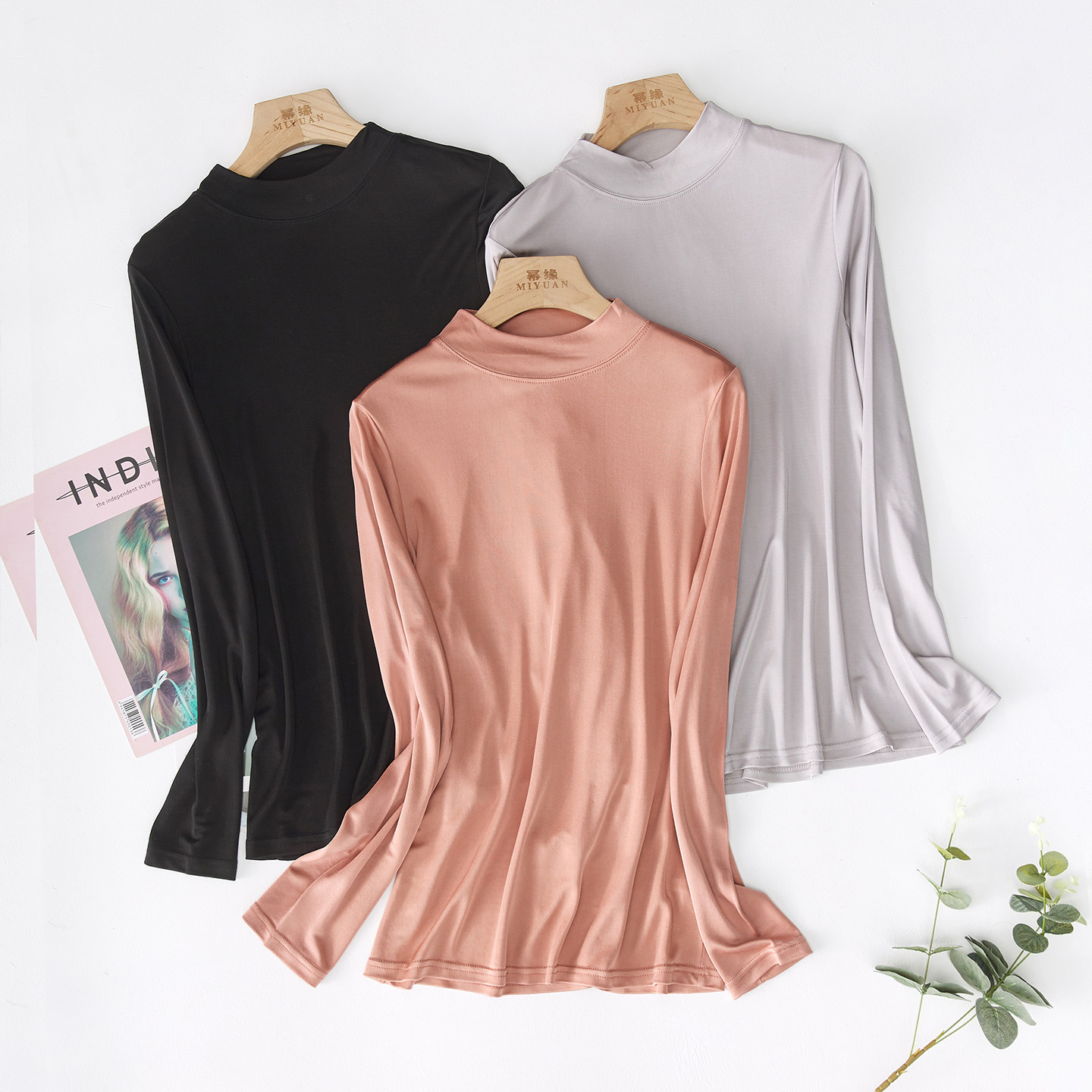 针织真丝打底衫半高领上衣套头衫灰色长袖拿捏秋日感的穿搭体恤