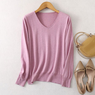 针织衫 糖果色基础款 贴身软糯套头毛衣 打底衫 蚕丝羊绒混纺V领长袖