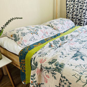 田园风A类纯棉盖毯三件套单双人空调毯子卧室纱布厚床单双面不皱