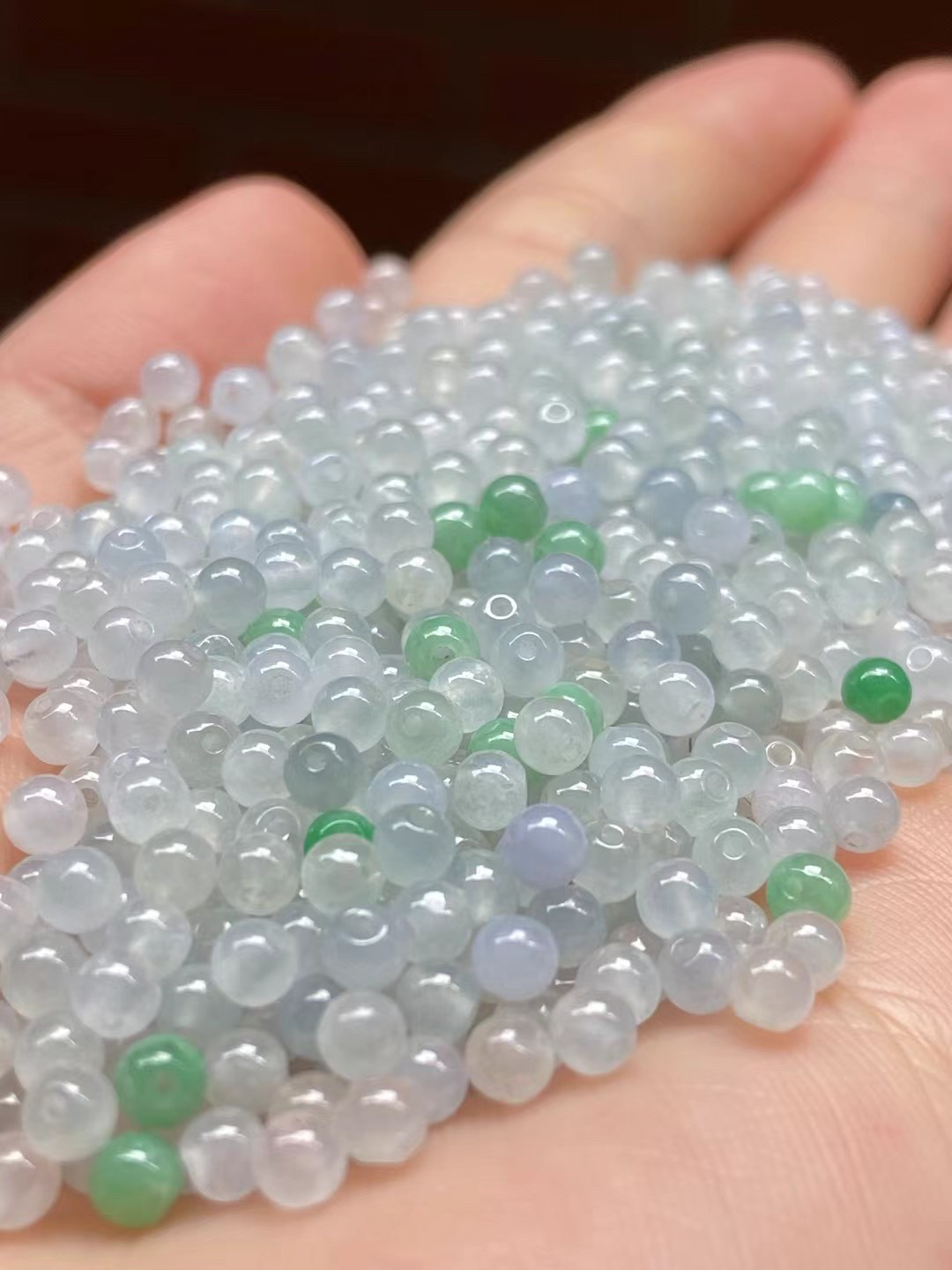 翡翠散珠 冰种小米珠白冰珠子天然缅甸A货翡翠手串项链DIY配饰珠