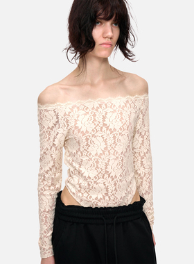 no info 内搭外穿都惊艳的一字肩连体蕾丝长袖上衣2025秋冬新款女