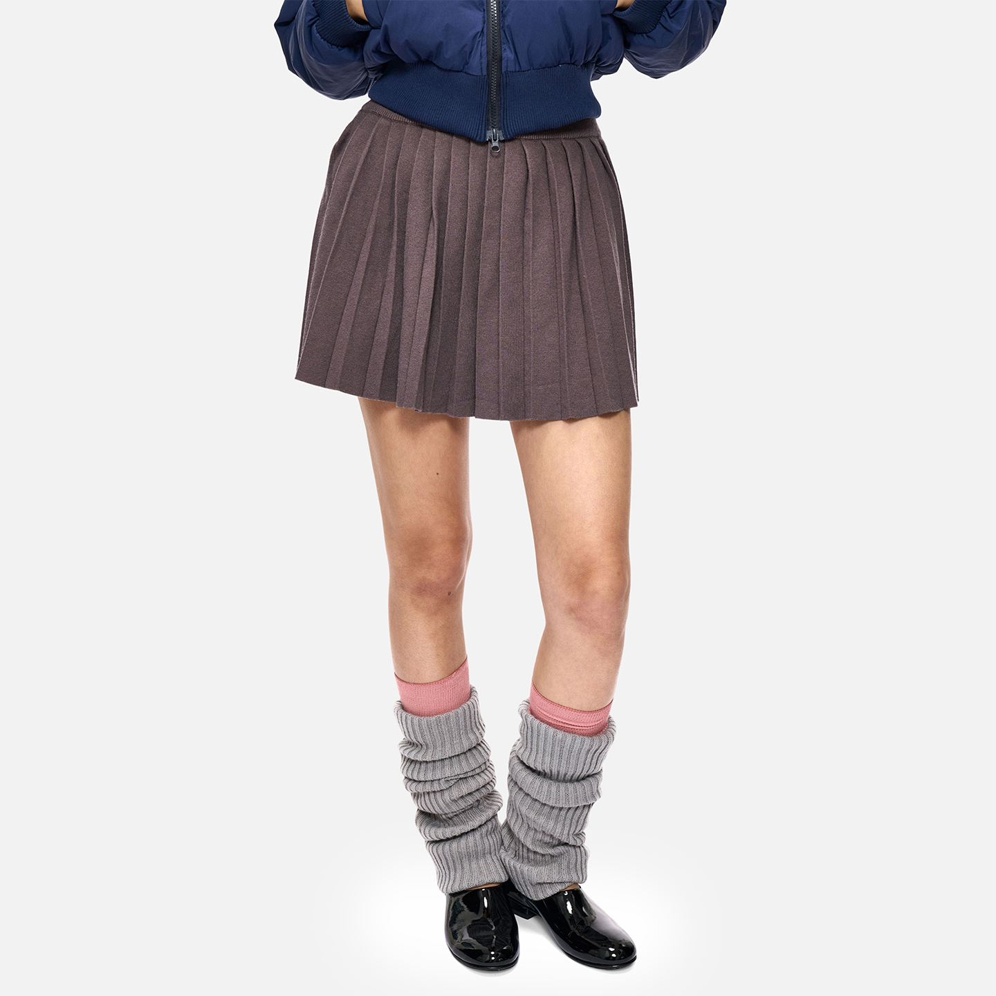 美高学姐高腰针织百褶迷你裙