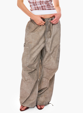 noinfo‘恶女配玩咖’做旧涂色抽绳宽松阔腿休闲裤美式辣妹工装裤