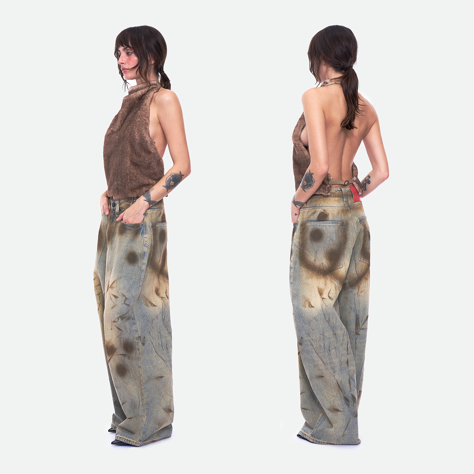 Rose秋冬辣妹小众脏染宽松牛仔裤