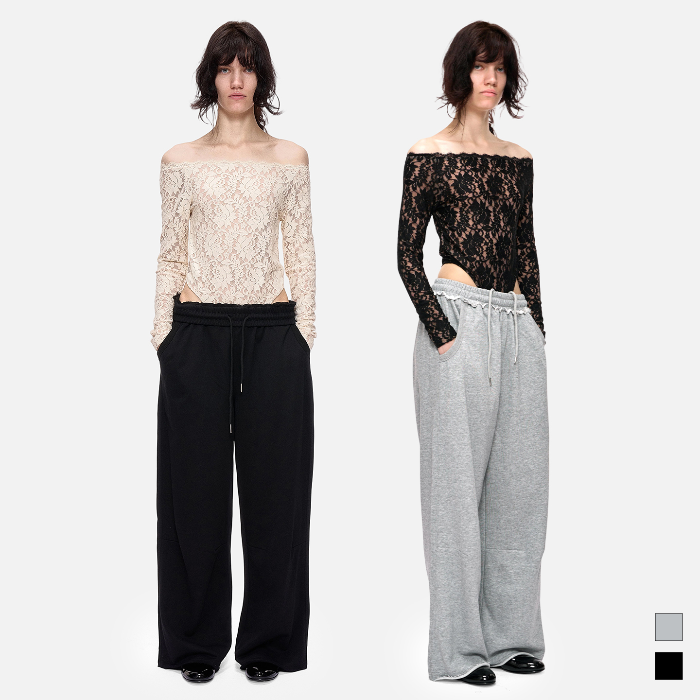 复古街头辣妹黑灰阔腿休闲裤卫裤