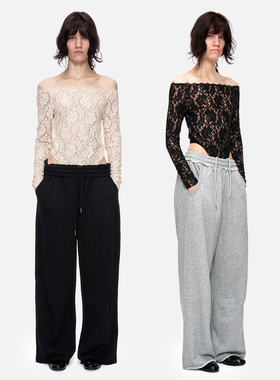 no info 2025秋冬阔腿圈绒抽绳宽松运动裤黑灰卫裤休闲长裤女