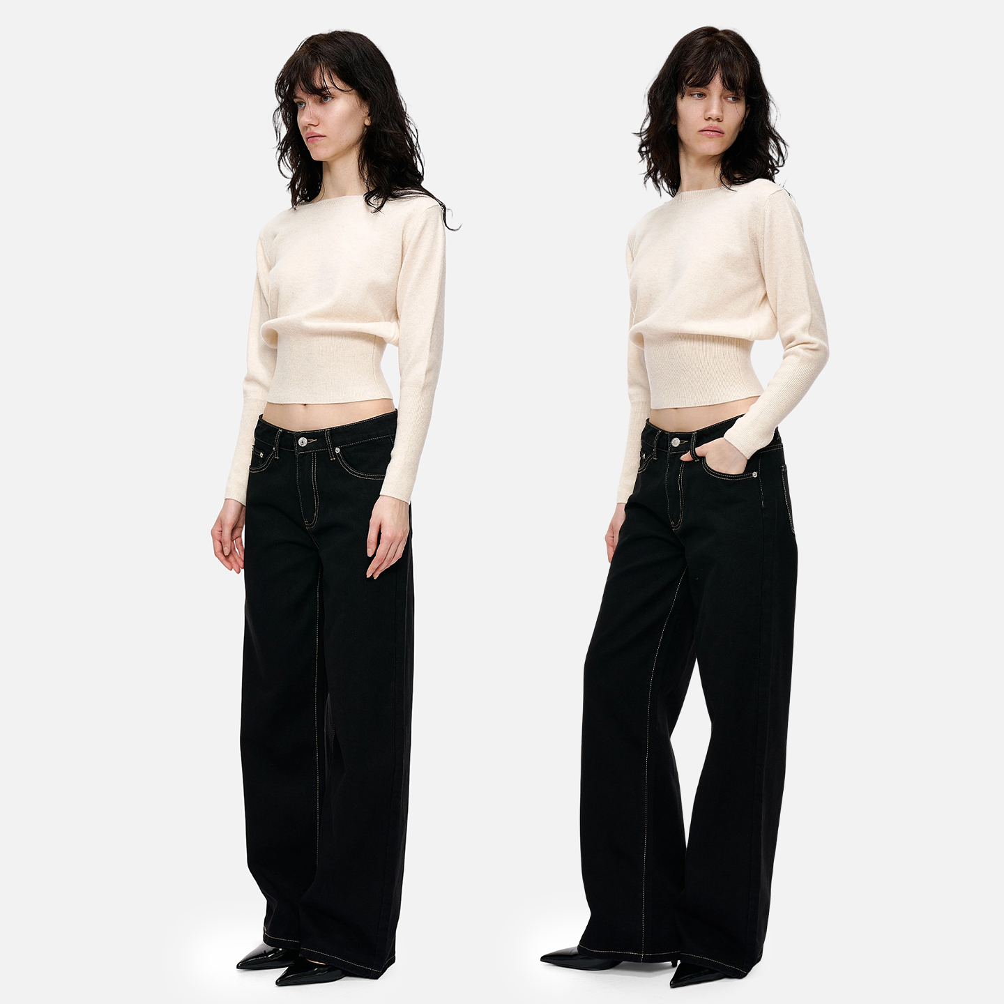 低腰美式复古直筒黑色牛仔裤女