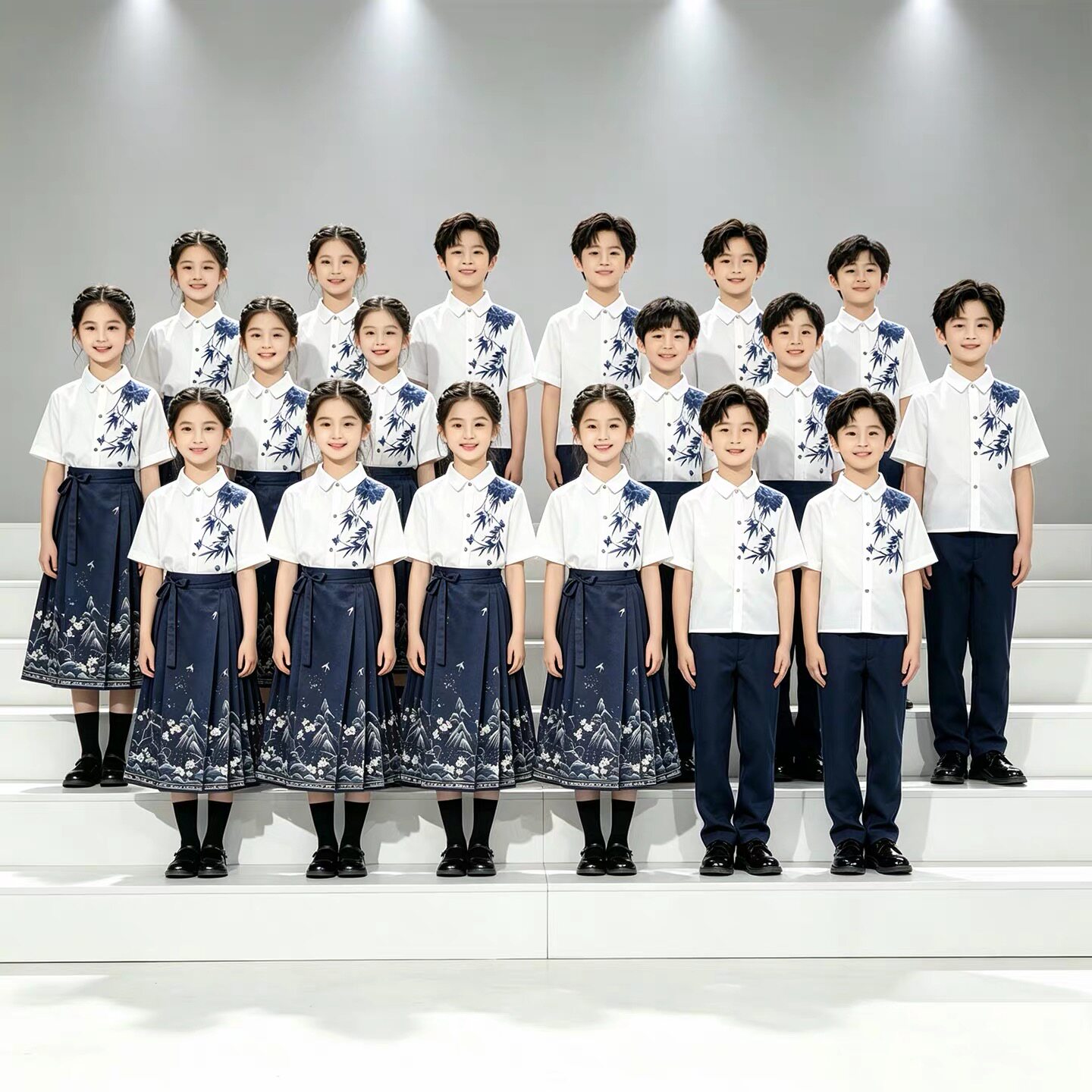 十一国庆儿童合唱演出服中小学生爱国诗朗诵国风新中式汉服表演服