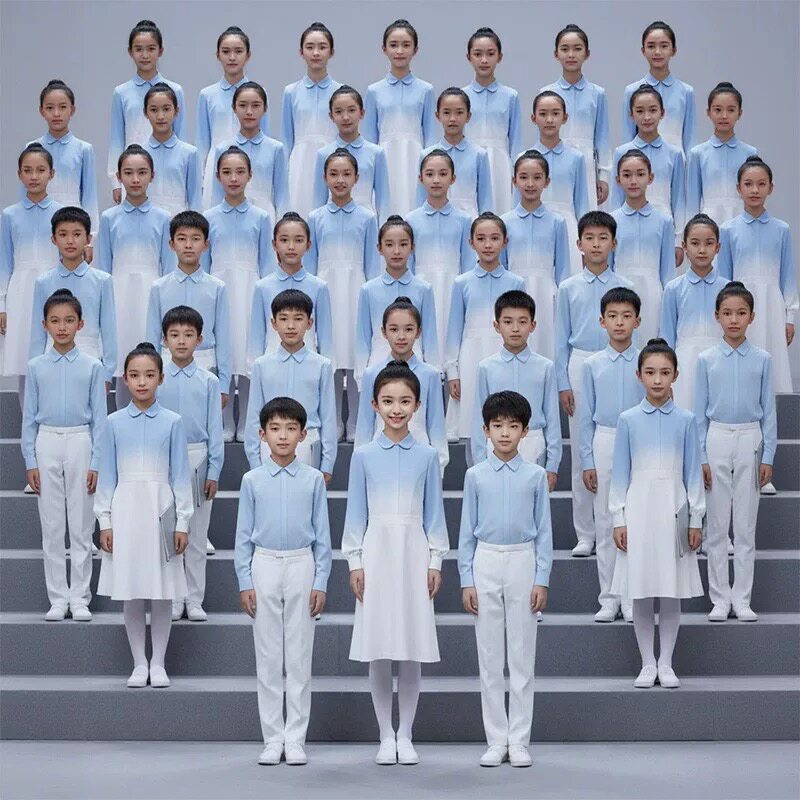 儿童初中生小学生蓝色爱国主题诗歌合唱朗诵演讲比赛演出服礼服