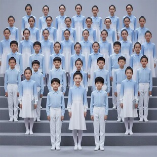 儿童初中生小学生蓝色爱国主题诗歌合唱朗诵演讲比赛演出服礼服