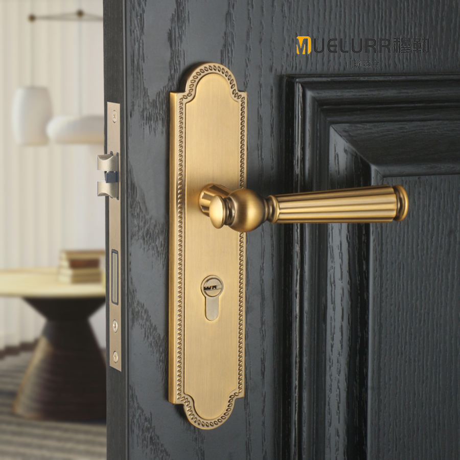 穆勒轻奢法式黄古铜室内锁卧室门把手家用木门美式静音双开门锁