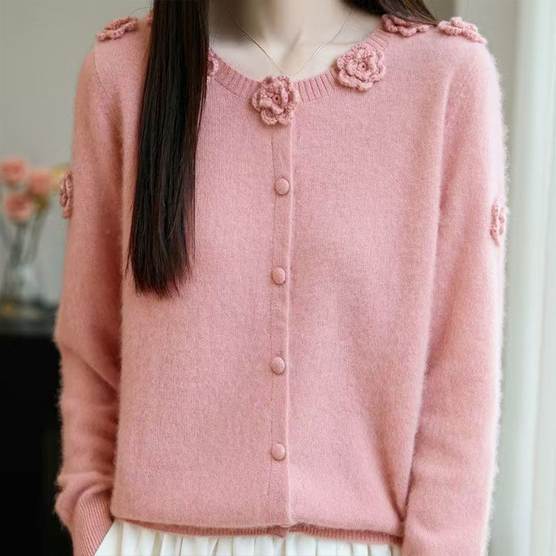 羊绒衫女秋冬季加厚圆领毛衣手工