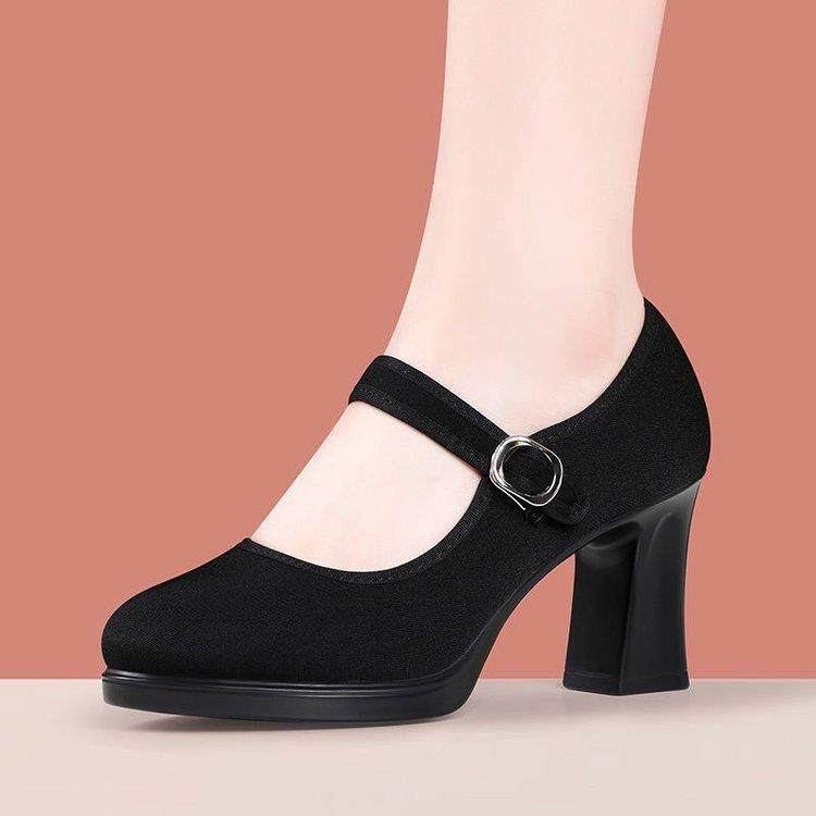 旗袍软底布鞋模特防滑黑色2025春季新款单鞋工作鞋高跟鞋跳舞妈妈,女鞋,浅口单鞋,淘宝优惠券,粉丝福利购,淘宝优惠卷