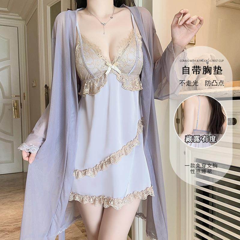 纯欲顺滑缎面内衣深V聚拢加胸垫蕾丝睡裙外袍家居女套装5028,女士内衣/男士内衣/家居服,睡袍/浴袍,淘宝优惠券,粉丝福利购,淘宝优惠卷
