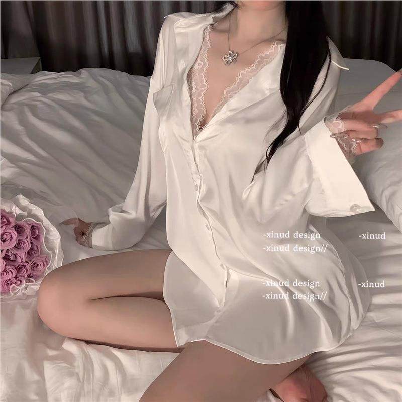 西诗男友风衬衫性感大码睡衣纯欲女薄款蕾丝直播睡裙家居服qqny,女士内衣/男士内衣/家居服,睡袍/浴袍,淘宝优惠券,粉丝福利购,淘宝优惠卷