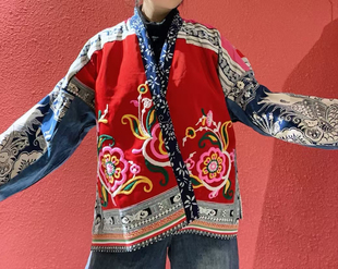 民族风手工老割绒蜡染外套