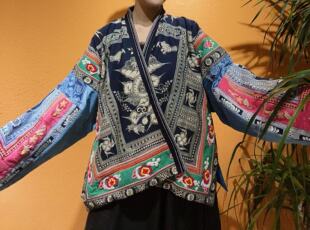 民族风手工老蜡染割绒外套