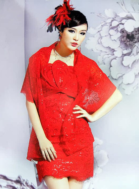 （捡漏SLXL）华艺嘉年2025夏季小礼服抹胸红色刺绣吊带敬酒服回门