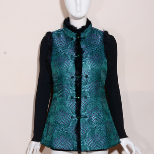 中长无袖 楚昭萍2025冬装 3XL 夹棉缎面马夹兔毛尾货墨绿 捡漏L