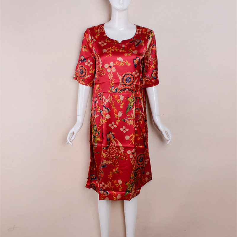 （清货L-4XL）时裳2025夏季丝绸连衣裙休闲中式妈妈装断码尾货